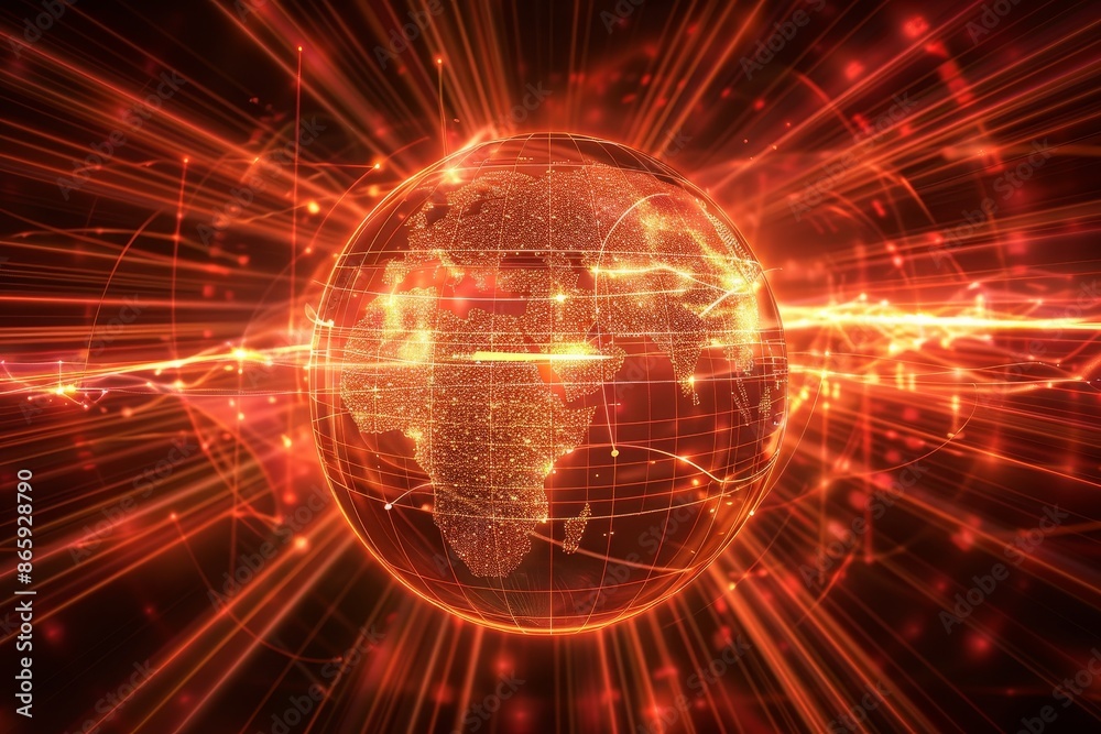 Obraz premium Artistic rendering of a brilliant globe with glowing lines, signifying global networking and communication