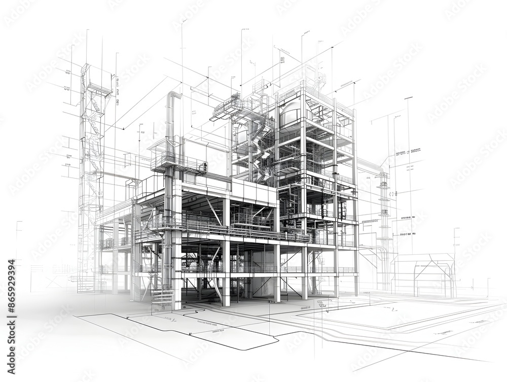 Minimalist Technical Blueprint of Structural Tower Building Components Minimalist Technical Blueprint of Structural Tower Building Components