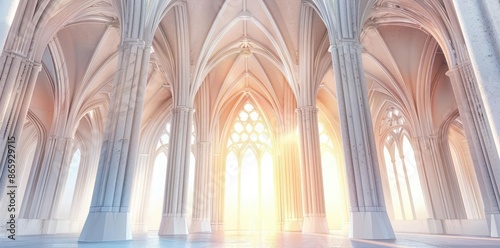 Sunlight Streaming Through Gothic Arches 3D Illustration photo