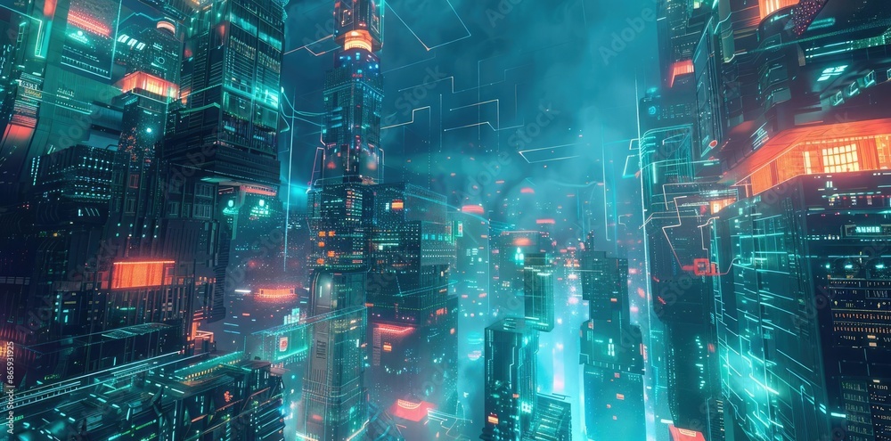 Fototapeta premium Cyberpunk Cityscape Digital Art