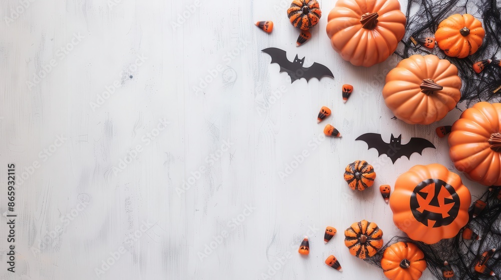 Fototapeta premium Borders and Frames Halloween-themed borders with pumpkins, bats, and webs