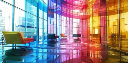 Colorful Modern Office Building Interior 3D Illustration