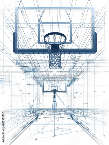 Architectural Blueprint Infographic of Structural Basketball Court Components with Minimal Design photo