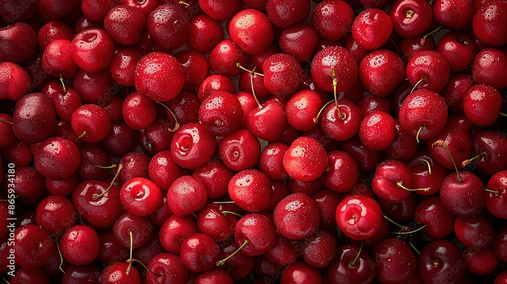 A cherry stack with water droplets on the cherries A cherry stack with water droplets on the cherries