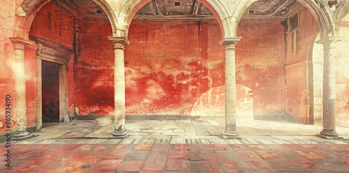 Vintage Archway with Red Br...