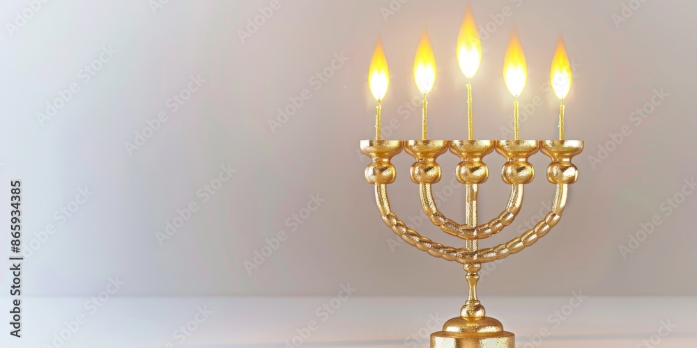 Fototapeta premium Golden Menorah with Lit Candles