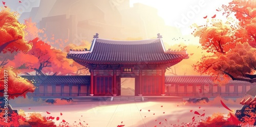 Autumnal Temple Gate Illust...