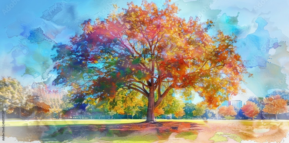 Naklejka premium Autumn Tree Watercolor Illustration
