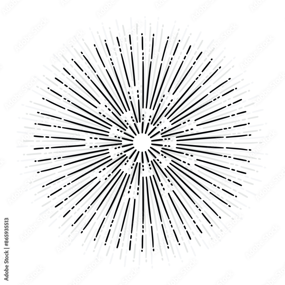 Fototapeta premium Abstract sunburst shapes sunshine line on white background
