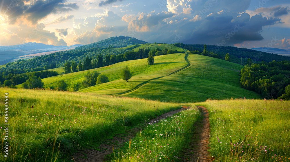 Obraz premium landscape beautiful hill on sunny day on the summer
