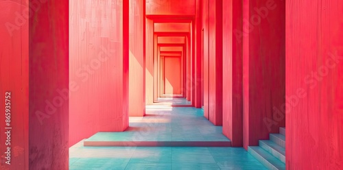 Red Pillars Abstract 3D Bac...
