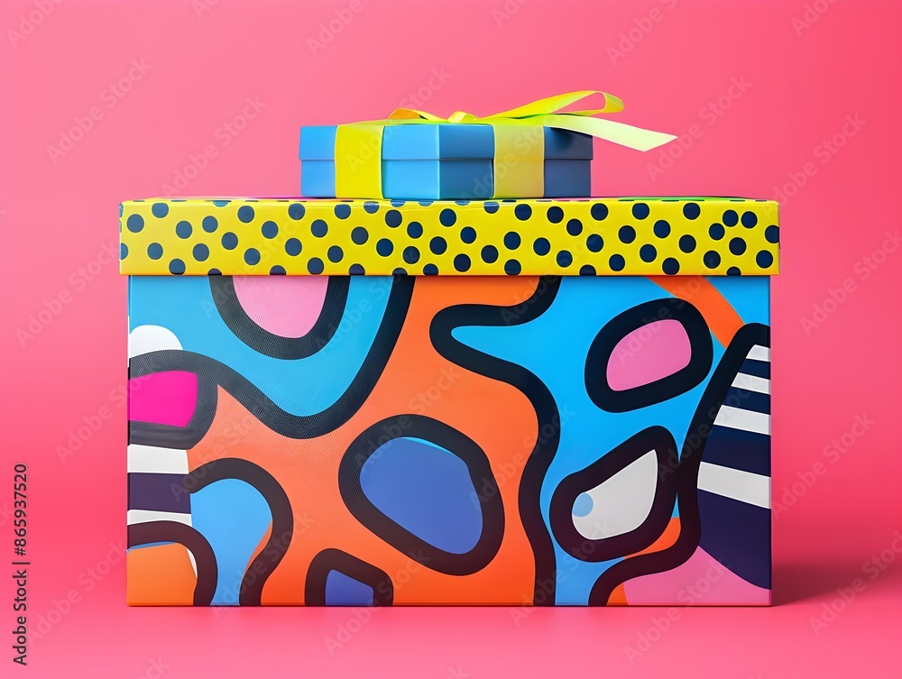 Vibrant Pop Art Inspired Mockup Box with Bold Colors and Geometric Patterns Vibrant Pop Art Inspired Mockup Box with Bold Colors and Geometric Patterns