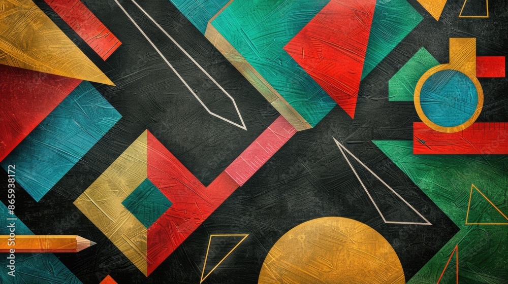 Fototapeta premium Vivid Classroom Textures: Playful Primary Colors, Chalkboard Green, White Chalk Lines