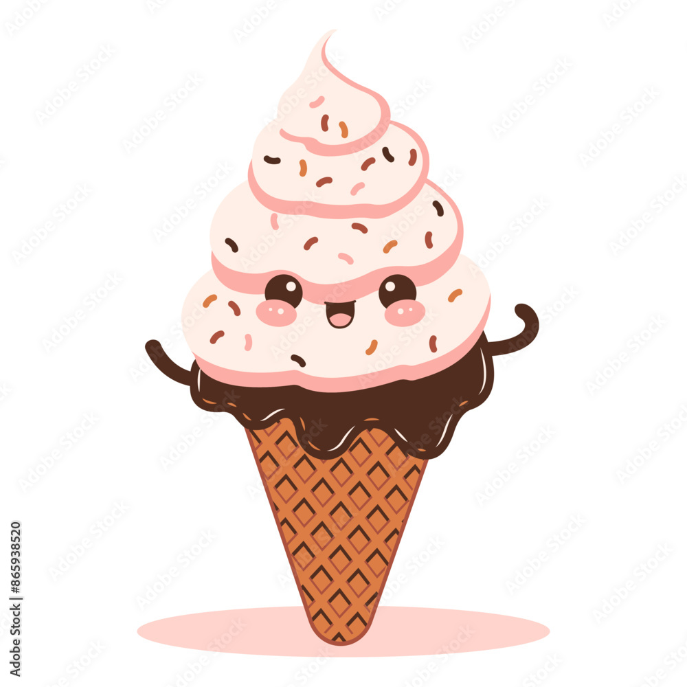 Vector Design of Cute Chocolate Cone Ice Cream Cartoon Character with Happy Expression Vector Design of Cute Chocolate Cone Ice Cream Cartoon Character with Happy Expression