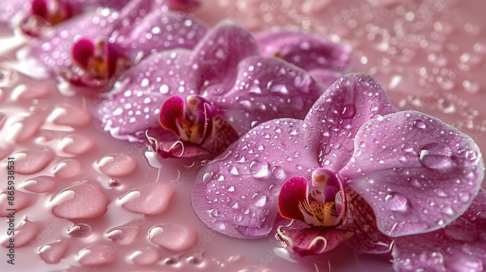   A close-up of a pink flower with droplets of water on its petals
