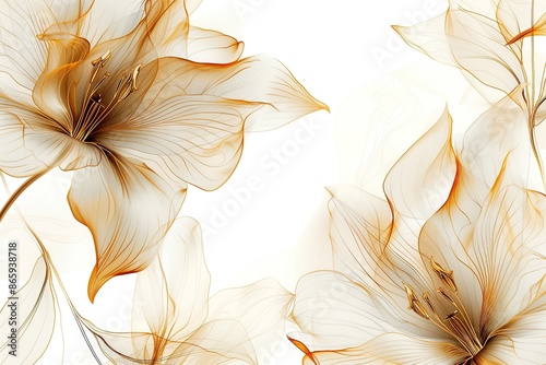 Elegant Floral Background. Abstract Design with Delicate White and Gold Flowers