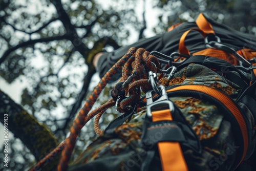 Backpack tied to a tree photo