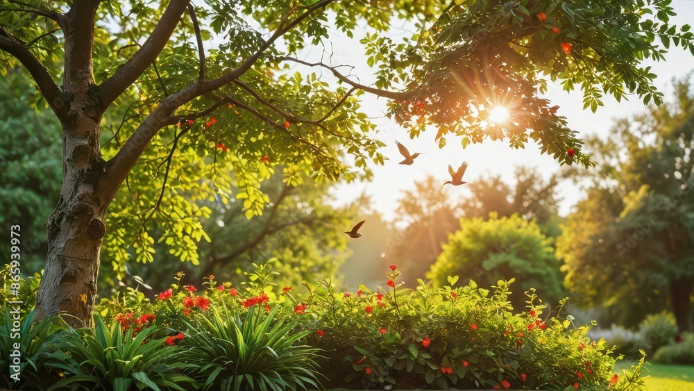 Birds in Flight Through Summer Sun. Birds in Flight Through Summer Sun.