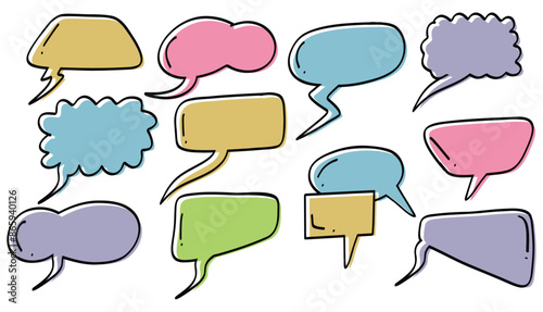 Hand-Drawn Colorful Speech Bubbles Vector Illustration - Comic Style Dialog Balloons
