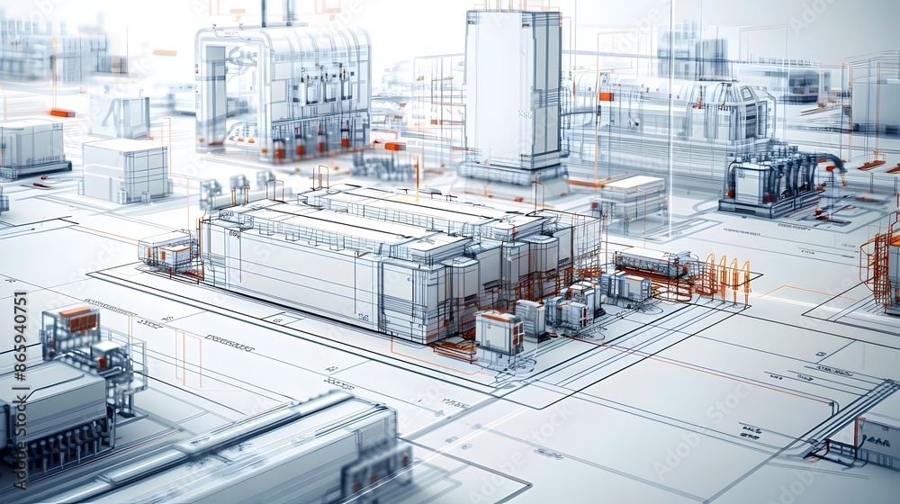 Futuristic Infographic of Structural Battery Components Manufacturing Facility Design Futuristic Infographic of Structural Battery Components Manufacturing Facility Design