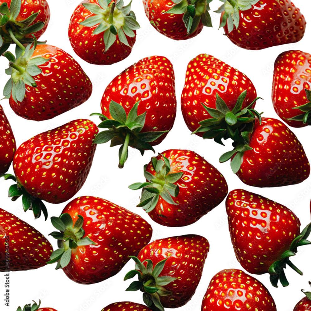 Fresh Red Strawberries Scattered on a White Background Fresh Red Strawberries Scattered on a White Background