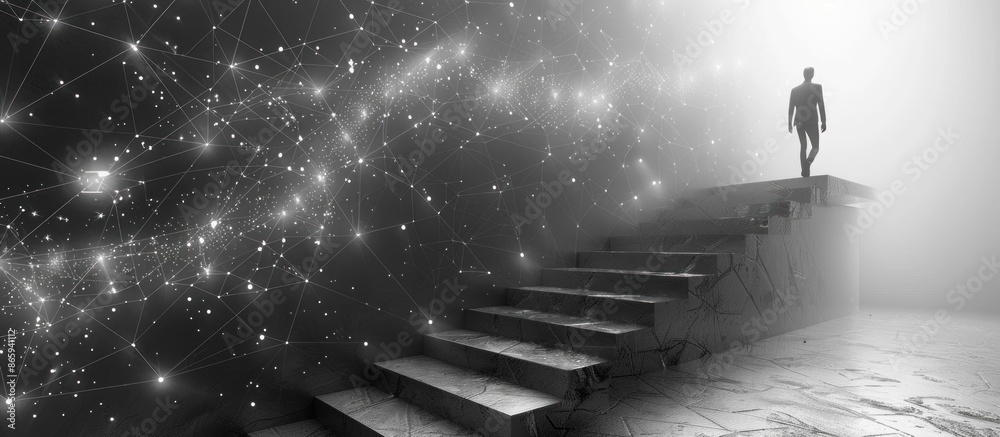 Ascent to the Unknown: A Silhouette on a Misty Staircase Ascent to the Unknown: A Silhouette on a Misty Staircase