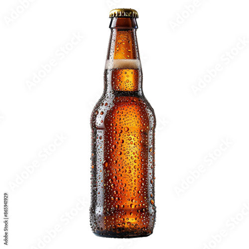 A Close-Up of a Cold Brown Beer Bottle Covered in Condensation