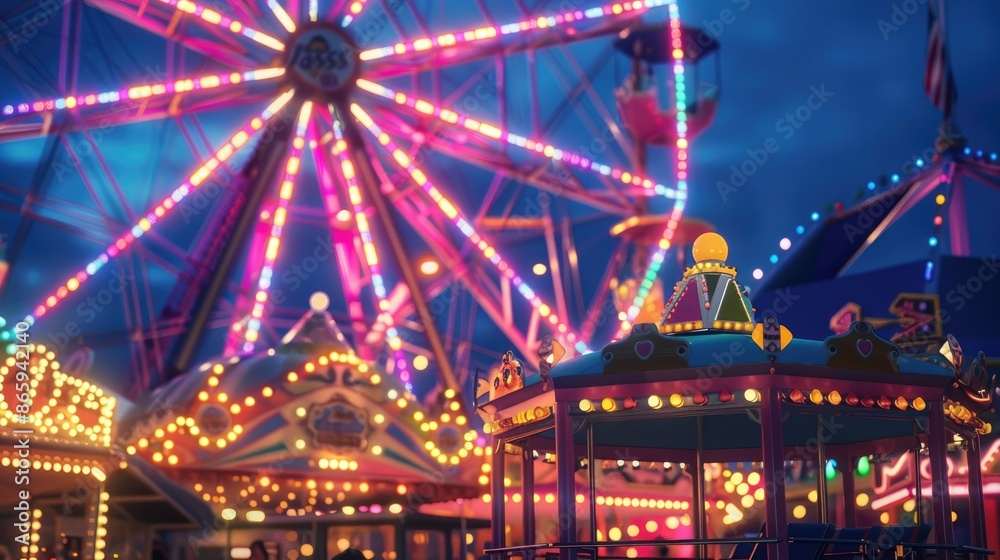 a colorful ferris wheel at night illuminated a colorful ferris wheel at night illuminated