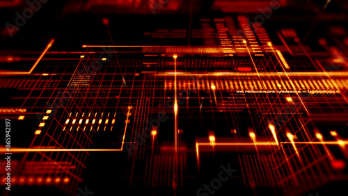 Futuristic background with digital data code and HUD elements. Perfect for text titles and horizontal displays.