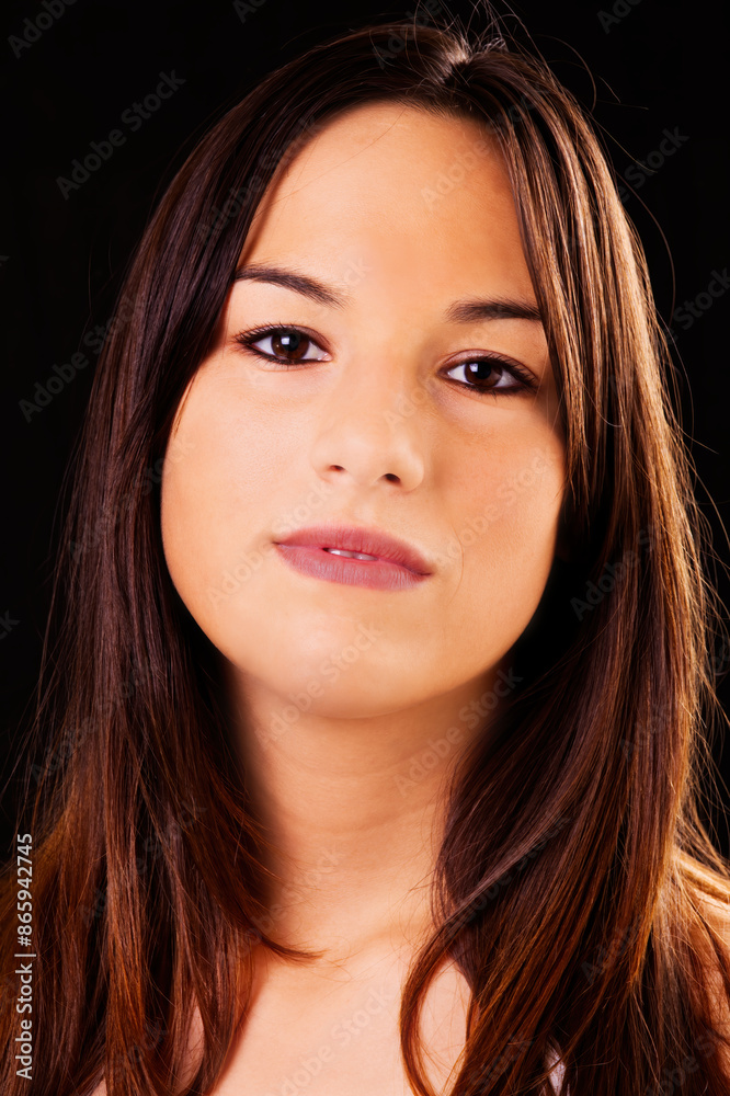 Portrait Young Attractive Caucasian Woman On Dark Background Portrait Young Attractive Caucasian Woman On Dark Background