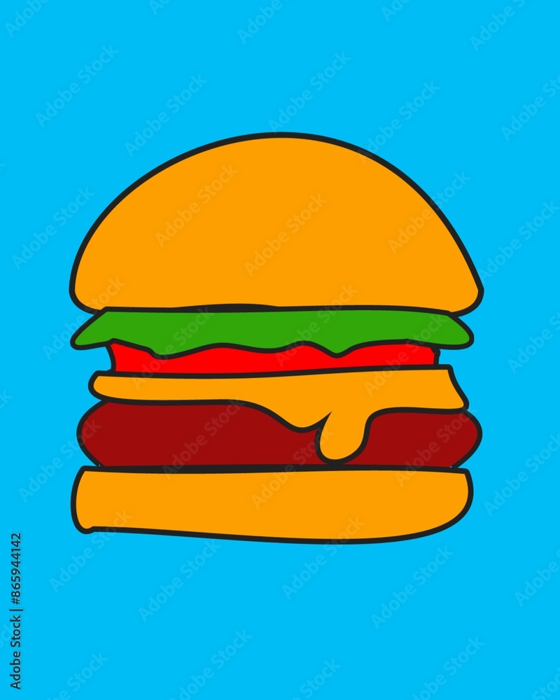 Vector illustration image burger and fries Vector illustration image burger and fries