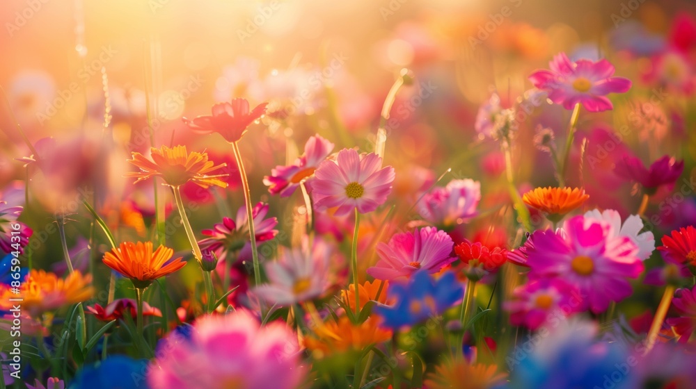 flowers in the garden, meadow of seilla flowers close up, dawn time, whimsical and Idyllic nature flowers in the garden, meadow of seilla flowers close up, dawn time, whimsical and Idyllic nature