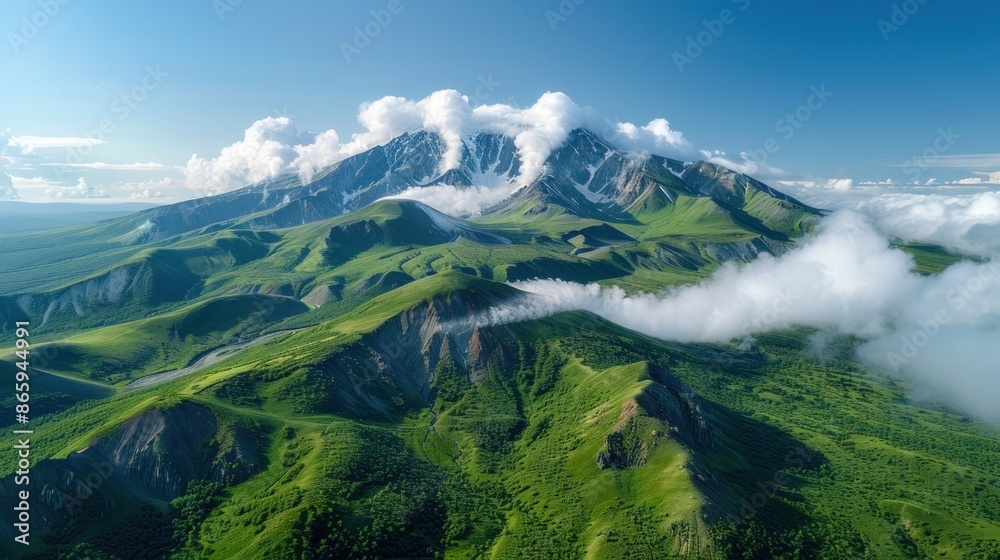 Obraz premium Aerial panorama of the scenic Valley of Geysers in Kamchatka