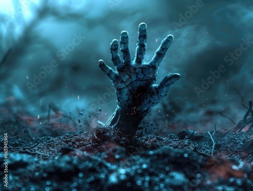 Zombie Hand Emerging from Ground