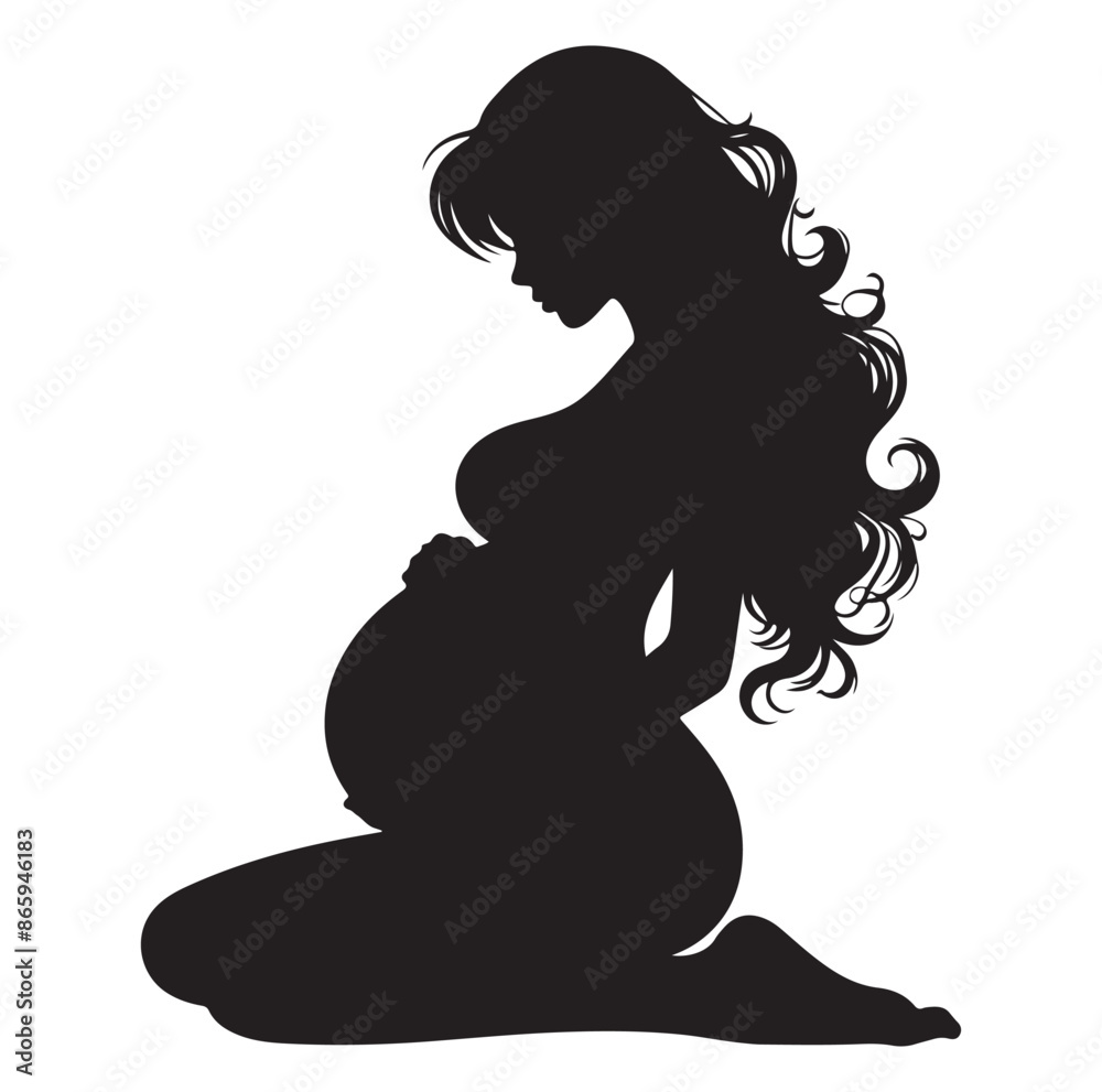 pregnant women silhouettes, side view. Vector illustration isolated on white background.