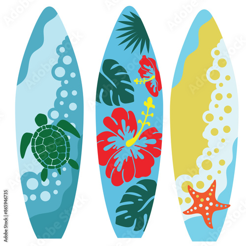 Surfboard set vector cartoon illustration