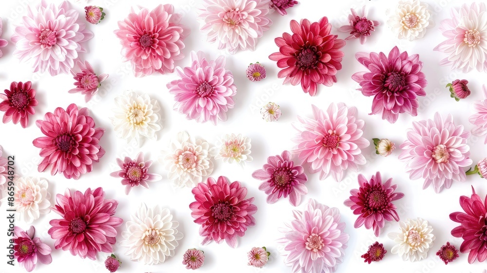 Chrysanthemums Floating on White Background