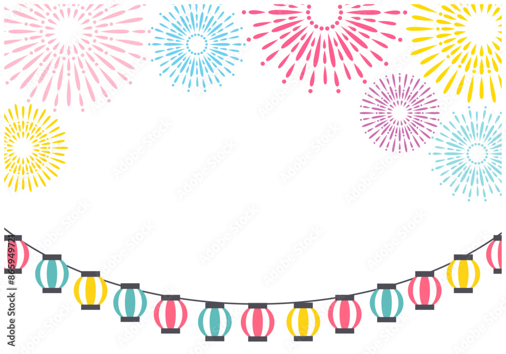 おしゃれな夏祭りの花火フレーム背景16