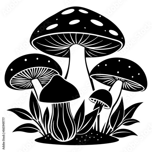 A black silhouette mushrooms vector illustration