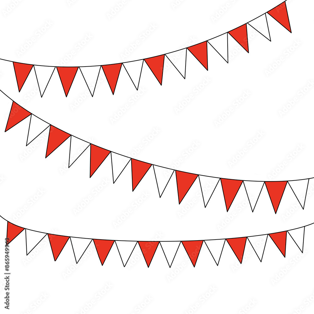 Decoration of indonesia independence day august annivesary. Red and white triangle hanging decoration on transparent background Decoration of indonesia independence day august annivesary. Red and white triangle hanging decoration on transparent background