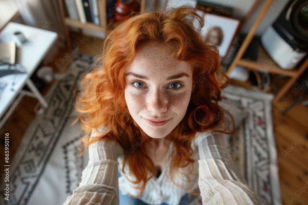 Woman with Red Hair Looking Directly at Camera Woman with Red Hair Looking Directly at Camera