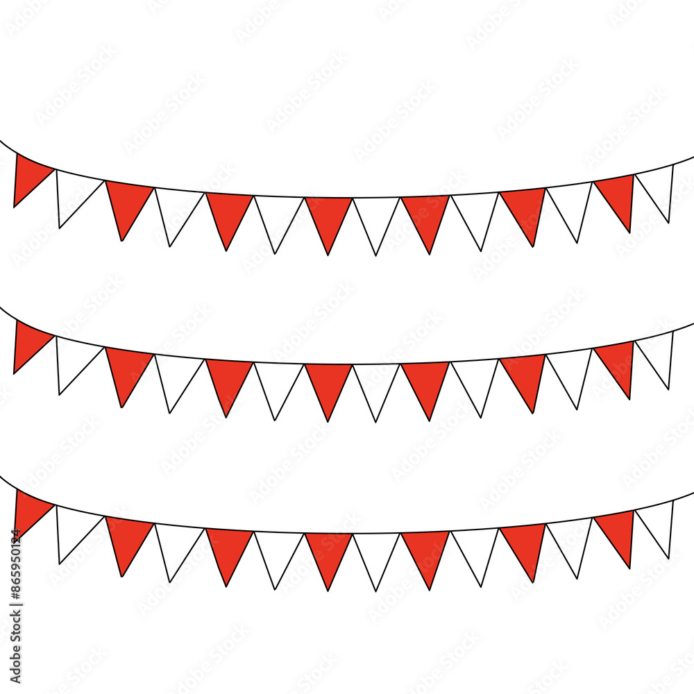 Obraz premium Decoration of indonesia independence day august annivesary. Red and white triangle hanging decoration on transparent background