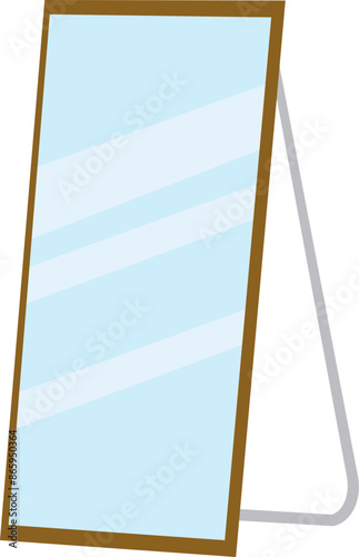 Isolated vector cartoon design with floor mirror stand. bedroom interior set fashion beauty furniture room floor large mirror stand illustration