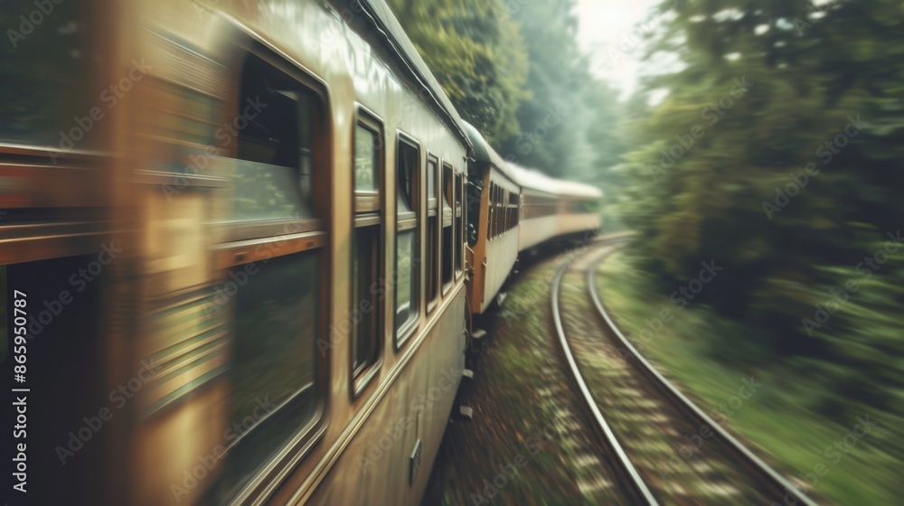Fototapeta premium Vintage Train View with Close-up Motion Blur Effect and Tilt-Shift Perspective