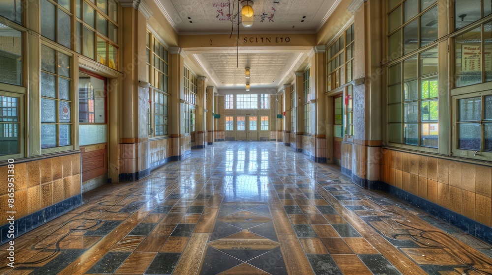 Modern Art Deco School Building in Soft Focus Wide Angle View with HDR Effect Modern Art Deco School Building in Soft Focus Wide Angle View with HDR Effect