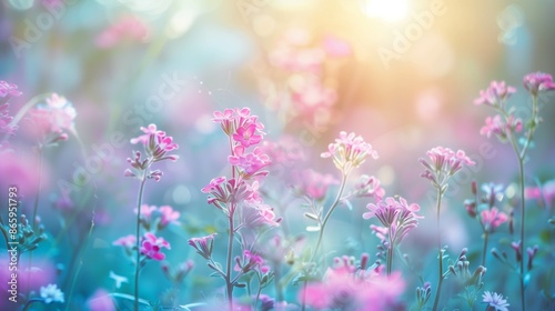 Beautiful meadow of sweet william flowers close up, Afternoon time, whimsical and Idyllic nature. vibrant with high resolution photography, copy space for text banner background