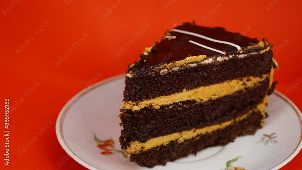 piece of cake with chocolateon a plate piece of cake with chocolateon a plate