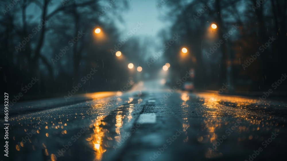 Dark Gothic Night Drive with Dutch Angle Perspective, Depth of Field, and Soft Focus Illuminating the Scene Dark Gothic Night Drive with Dutch Angle Perspective, Depth of Field, and Soft Focus Illuminating the Scene