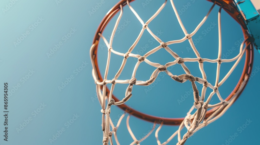 Closeup of a basketball hoop with a clear blue sky background Closeup of a basketball hoop with a clear blue sky background