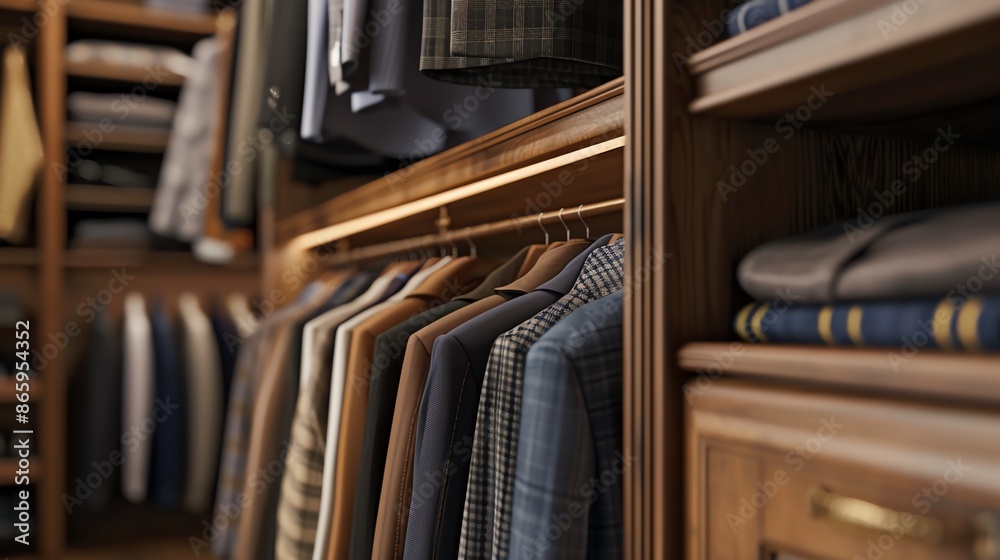 Closeup of a custombuilt clothes storage room, tailored to fit specific needs, personalized storage, focus on, bespoke theme, dynamic, blend mode, modern mansion backdrop Closeup of a custombuilt clothes storage room, tailored to fit specific needs, personalized storage, focus on, bespoke theme, dynamic, blend mode, modern mansion backdrop